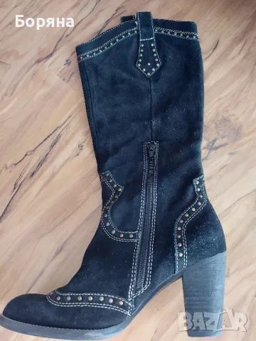 ДАМСКИ ЧЕРНИ БОТУШИ ЧЕРНИ ЕСТЕСТВЕН НАБУК 

38 НОМЕР, снимка 5 - Дамски ботуши - 47800082