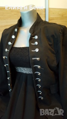 Милитъри сако вталено еластично генералско с подарък черна трикотажна миди рокля марка Есприт!, снимка 1