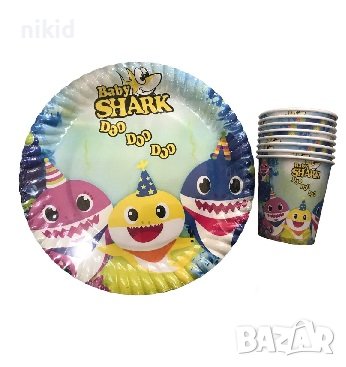Бебе Акули Baby Shark 8 бр картонени чаши чашки парти рожден ден, снимка 2 - Чаши - 26599148