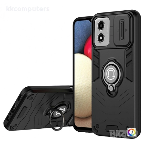 Калъф за Motorola Moto E14 4G | Слайд Протектор за Камера | Стойка | Удароустойчив PC+TPU | Черен, С, снимка 3 - Калъфи, кейсове - 52040337