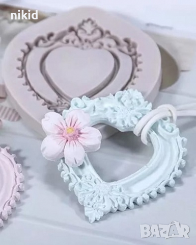 сърцевидна рамка силиконов молд форма украса декор торта фондан шоколад, снимка 2 - Форми - 17521694