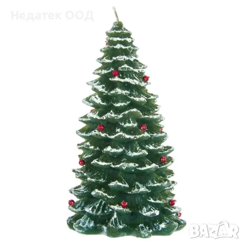 Свещ, Коледна елха, зелен, Ø9x18см