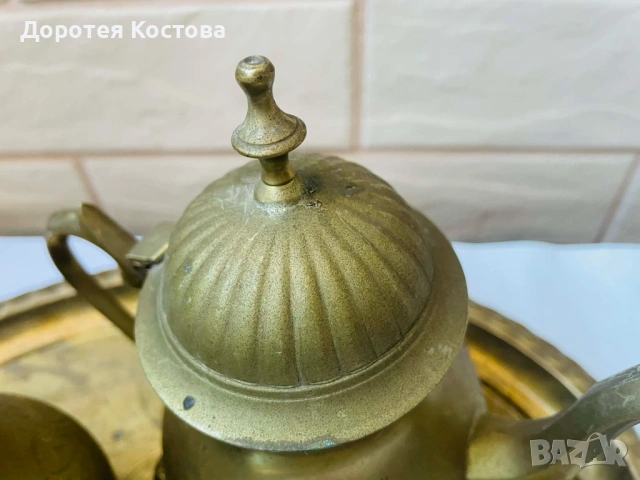 Красив месингов комплект от Англия - 5 части, за кафе / чай , снимка 11 - Антикварни и старинни предмети - 53742554