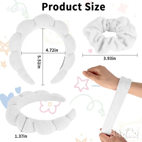 Грижа за кожата, Лента за глава и ленти за китки, 6 бр., снимка 2 - Други стоки за дома - 49246472