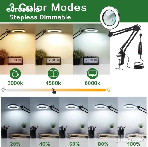 ZABOUL Лупа със светлина, 10x  увеличителна лампа със скоба, регулируема лампа с лупа, козметична , снимка 2 - Други инструменти - 51861572