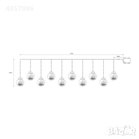 Декоративна коледна LED завеса, Дядо Коледа, 10 снежни топки , снимка 4 - Декорация за дома - 52380643