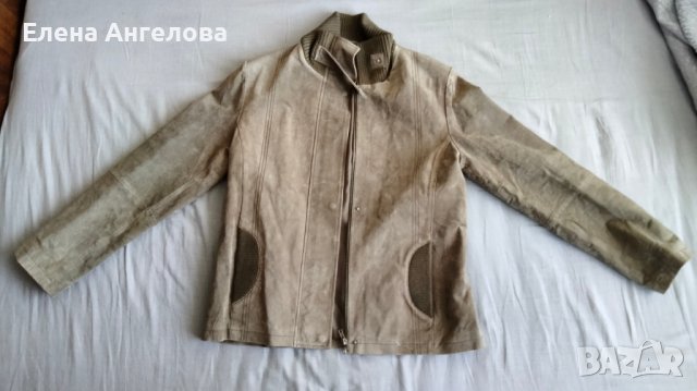 Кожено яке, палто, велур, бежово №40, снимка 1 - Якета - 40709280
