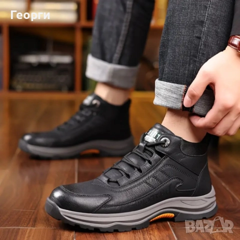 Мъжки кожени боти до глезена, с топла вълнена подплата., снимка 4 - Мъжки боти - 51699201