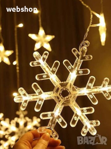 Коледни Лампички тип Завеса , Звезди , Снежинки , Елени , , снимка 2 - Декорация за дома - 42495505