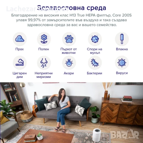 Пречиствател за въздух Levoit Core 200S, 35 м2, 26W, True HEPA H13, Премахва 99,97% от замърсителите, снимка 4 - Овлажнители и пречистватели за въздух - 52275035