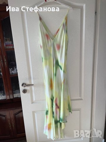 Разкошна сатенена лимонено жълто зелена свежа елегантна дълга асиметрична парти  сатен 100% визкоза 