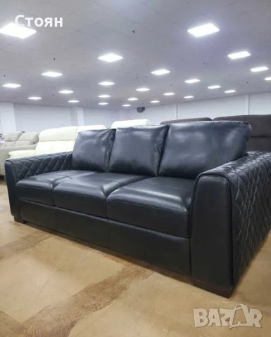 Черен кожен диван голяма тройка, снимка 7 - Дивани и мека мебел - 41534246