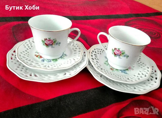Сервиз за двама от дантелен рязан порцелан