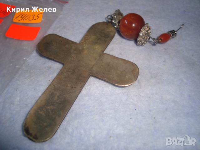 ГОЛЯМ СТАР СРЕБРИСТ СТИЛНО ОРНАМЕНТИРАН НАГРЪДЕН КРЪСТ с АВАНТЮРИН ТОПЧЕ КАМЪЧЕТА 19035, снимка 3 - Колиета, медальони, синджири - 36365269
