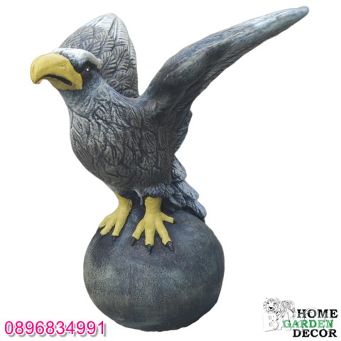 Орел върху топка статуя от бетон в кафяв цвят, снимка 3 - Градински мебели, декорация  - 40697389
