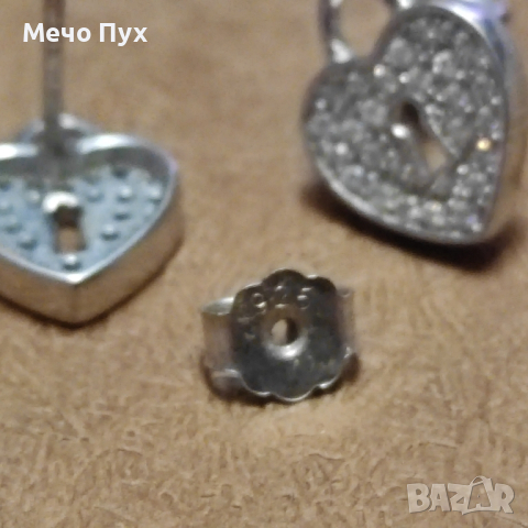 Сребърни обеци Сърца с ключалка (135), снимка 3 - Обеци - 44589729