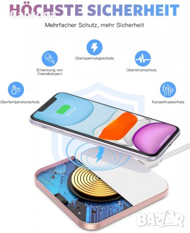 Безжично зарядно устройство AGPTEK 15W, индуктивна зарядна станция Qi стандарт,  Type C, снимка 2 - Безжични зарядни - 35664631