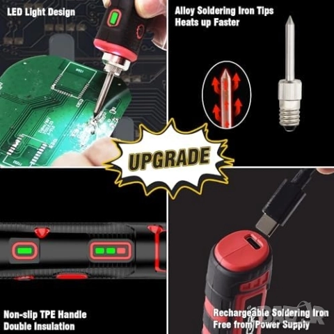 11W Безжичен поялник със стойка и USB-C зареждане, FrogBro LD006A-Pro , снимка 5 - Поялници и запояване - 52255120