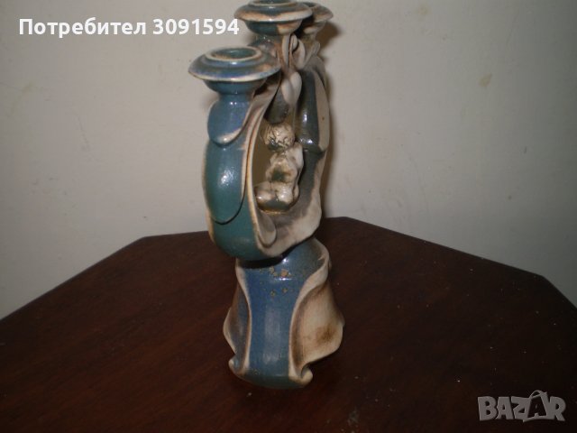 Ретро керамичен свещник с детска фигурка за три свещи, снимка 7 - Други ценни предмети - 42326495