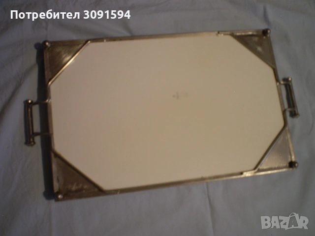 Винтидж поднос за сервиране порцелан метална рамка с дръжки , снимка 5 - Антикварни и старинни предмети - 53094084