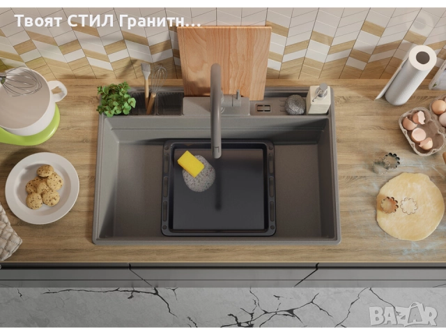 Сива кухненска гранитна мивка Ню Йорк 80 Multispace 780 x 530 мм -22% Ново, снимка 9 - Мивки - 51834720