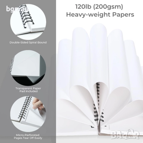 Ohuhu скицник 225x210 mm,със спирала,120 страници/60 листа-200g/m²-Твърди корици-Блок за рисуване, снимка 4 - Ученически пособия, канцеларски материали - 52186926