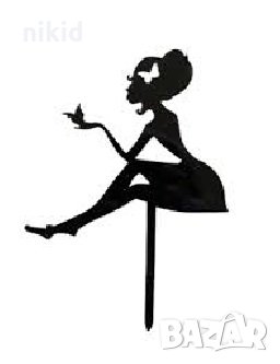 Седнала Дама Лейди с пеперуда черен акрил топер украса декор за торта рожден ден моминско парти