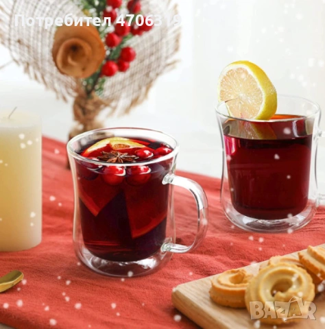 Стъклена чаша за капучино или чай с двойно дъно 350мл., снимка 3 - Чаши - 53076656