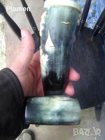 Стара ваза от кост с инкрустирано море чайки лодки и дървета, снимка 5 - Други ценни предмети - 40722717