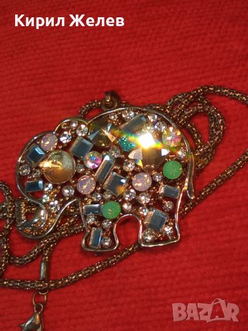 ЗЛАТИСТО КРИСТАЛНО СЛОНЧЕ ФИГУРАЛЕН АРТ ПЕНДАНТ с ВИНТИДЖ СИНДЖИРЧЕ 8581