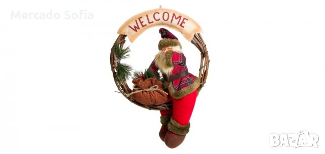 Коледен декоративен дървен венец Дядо Коледа, 40см , снимка 1 - Декорация за дома - 34740349