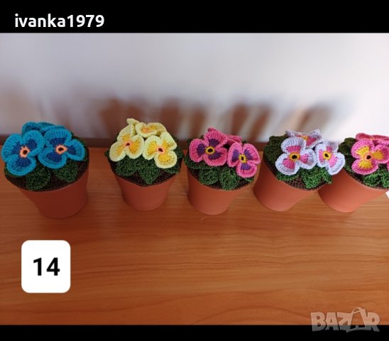 Плетени теменужки в кашпа, снимка 7 - Изкуствени цветя - 42001890