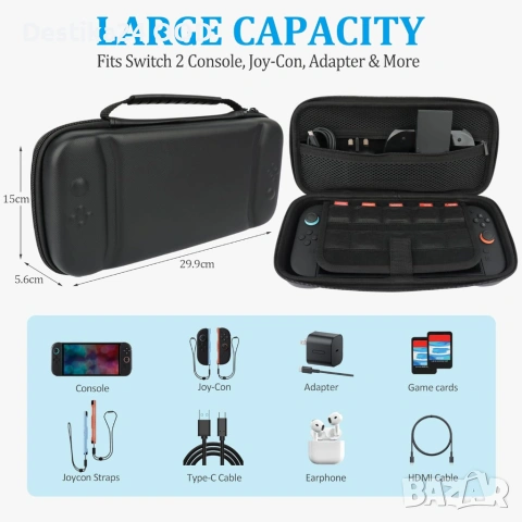 Калъф комплект аксесоари за Nintendo Switch 2 кейс протектор стъкло и капачки, снимка 2 - Калъфи, кейсове - 53480749