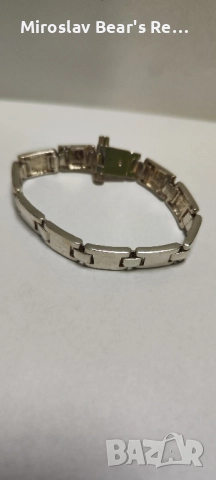 Масивна сребърна гривна с плочки , 19см , печати . , снимка 2 - Гривни - 52178694