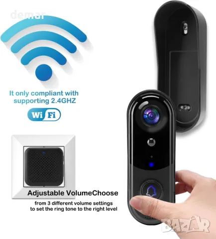 Безжичен видеозвънец PEKNIU, 1080P HD, PIR, нощно виждане, двупосочно аудио, 32 GB SD, 2.4G WiFi, снимка 4 - HD камери - 49707138