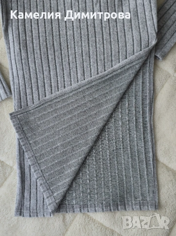 Дълга сива дамска рокля по тялото с дълъг ръкав и цепка, снимка 3 - Рокли - 53285387