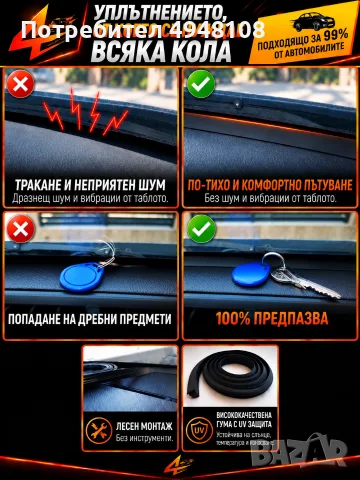 Гумено автомобилно уплътнение за табло и предно стъкло – против тракане и шум, снимка 3 - Аксесоари и консумативи - 56057425
