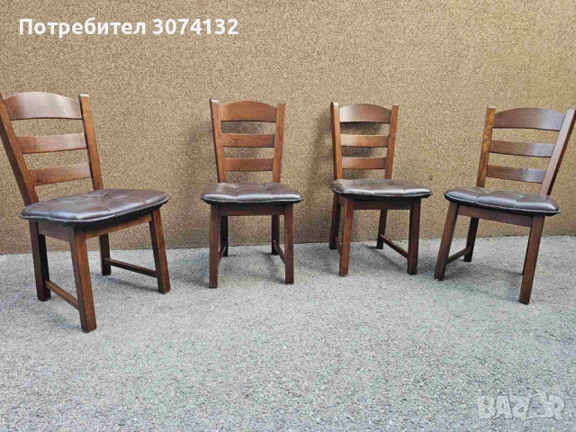 Масивни дъбови трапезни столове с естествена кожа