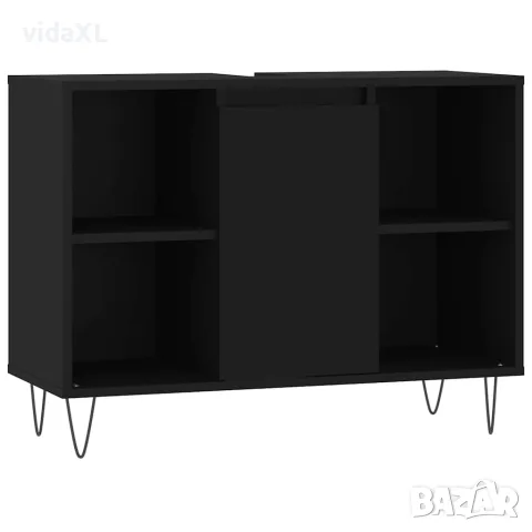 vidaXL Шкаф за баня, черен, 80x33x60 см, инженерно дърво