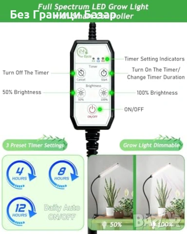 Нова Лампа за растения LED пълен спектър 74 диода таймер 4/8/12H стая, снимка 5 - Лед осветление - 53695348