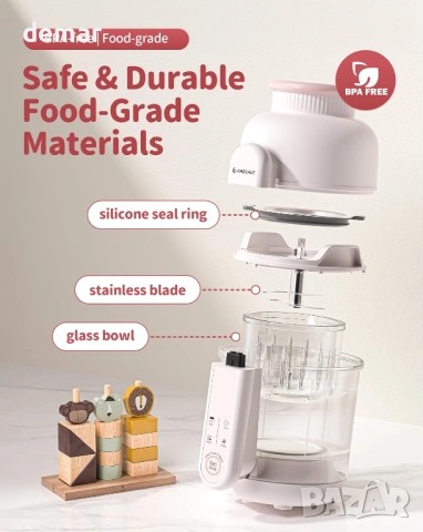 AMZCHEF 6-в-1 машина за бебешка храна, автоматично готвене на пара, снимка 3 - Прибори, съдове, шишета и биберони - 53382925