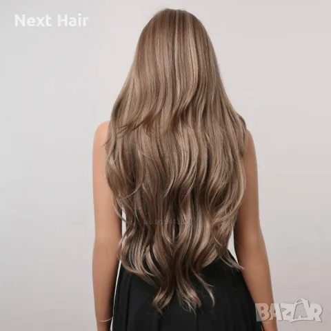 Кафява перука с руси кичури, снимка 2 - Аксесоари за коса - 48438378