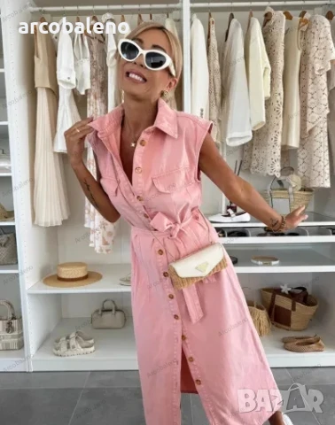 Дамска ежедневна едноредна дънкова рокля без ръкави, 3цвята , снимка 9 - Рокли - 51033308