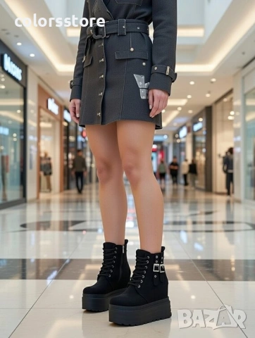 Боти на платформа - черен велур - BML50 