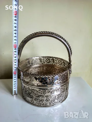 Прекрасен Голям Посребрен Съд Кошница, снимка 7 - Антикварни и старинни предмети - 49863078