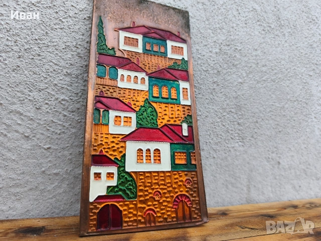 медно пано с емайл Къщи , снимка 6 - Пана - 53709751