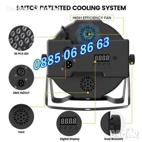 Дискотечен прожектор 36 LED, диско прожектор, диско осветление с дистанционно, снимка 5 - Декорация за дома - 48094045