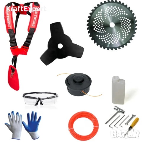 Четиритактов Бензинов Тример на KraftWorld + 9 ПОДАРЪКА, снимка 6 - Градинска техника - 50547802