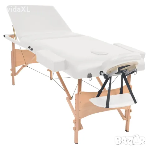 vidaXL Сгъваема масажна кушетка с 3 зони и столче, 10 см пълнеж, бяла, снимка 2 - Кушетки - 56146027