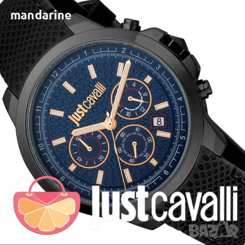 JUST CAVALLI 🍊 Мъжки часовник с хронограф "BLACK BLUE & GOLD" нов с кутия и 2г гаранция